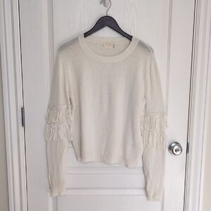 Nation LTD Ivory Fringe Sleeve Sweater